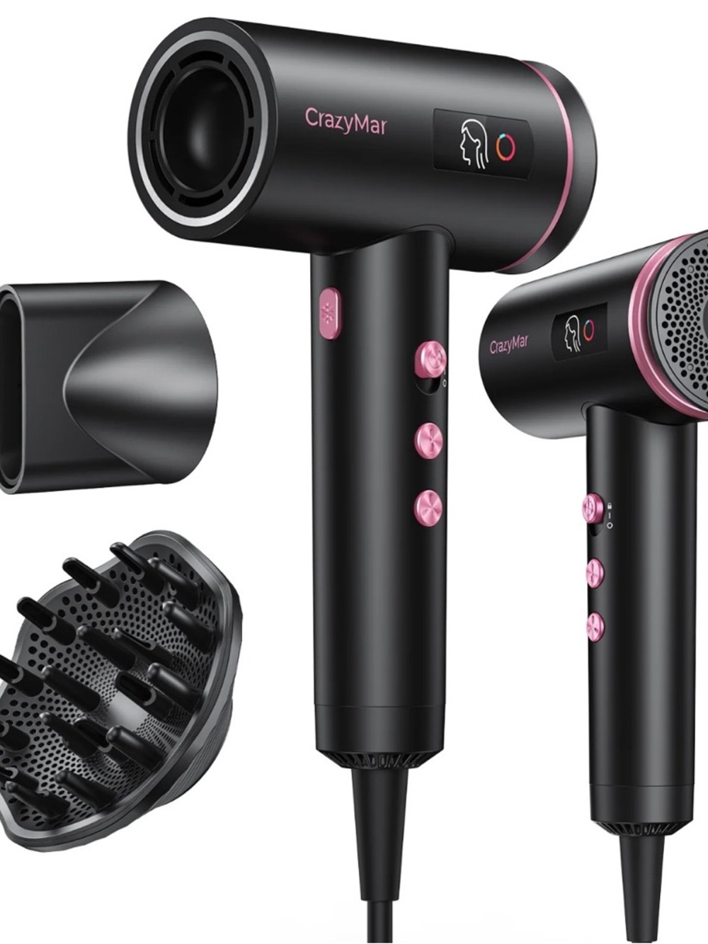 Black & Pink Hair Dryer with Attachments